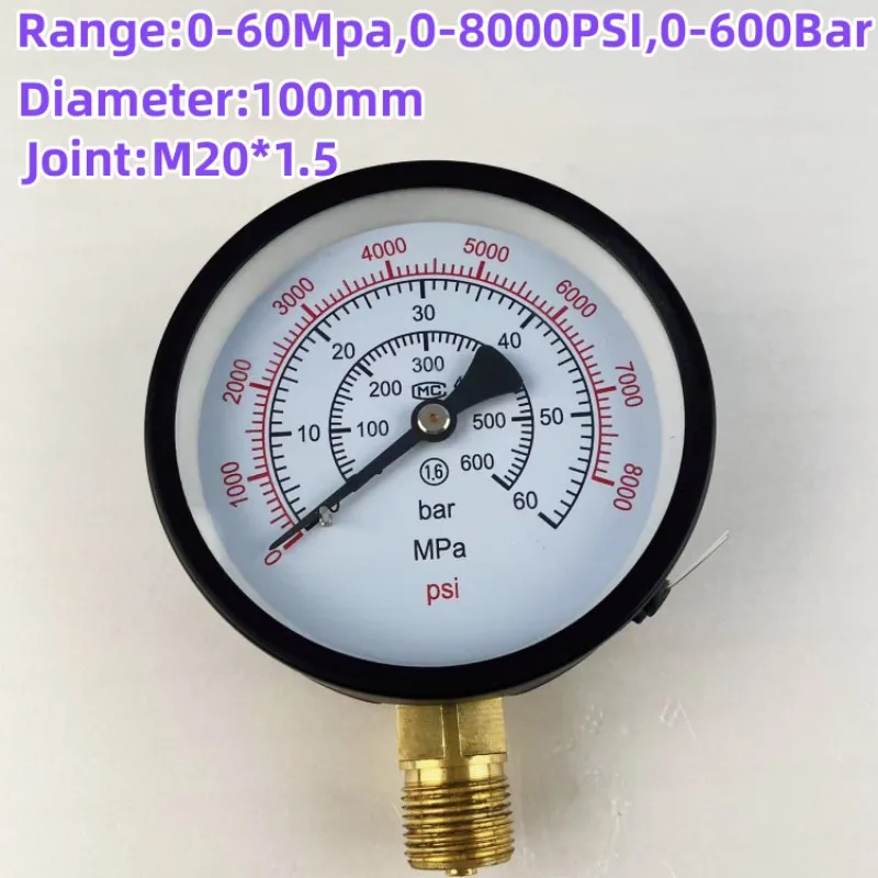 0-60Mpa Pressure Gauge for S60h S70h S80h Diesel Injector Nozzle Tester, 0-8000Psi Pressure Meter Testing Tool