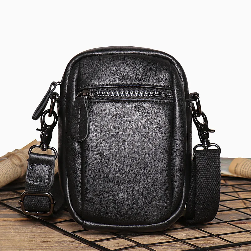 New Retro Men\'s Genuine Leather Shoulder Bag, Rough Frosted Leather Crossbody Shell Bag, Multifunctional Small Waist Phone Bag