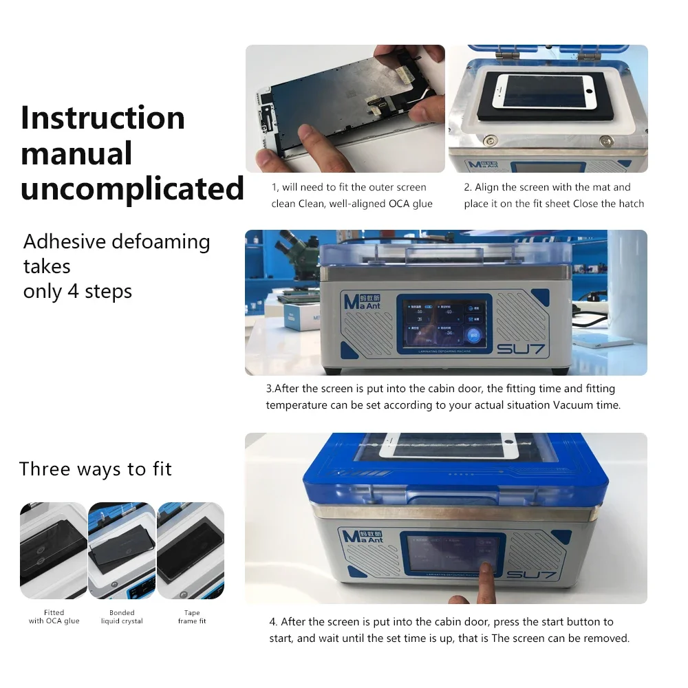 MaAnt SU7 الهاتف المحمول شاشة تعمل باللمس فراغ آلة تصفيح إزالة الرغوة وسادة هوائية تناسب شاشة LCD منحنية مسطحة الضغط التكامل