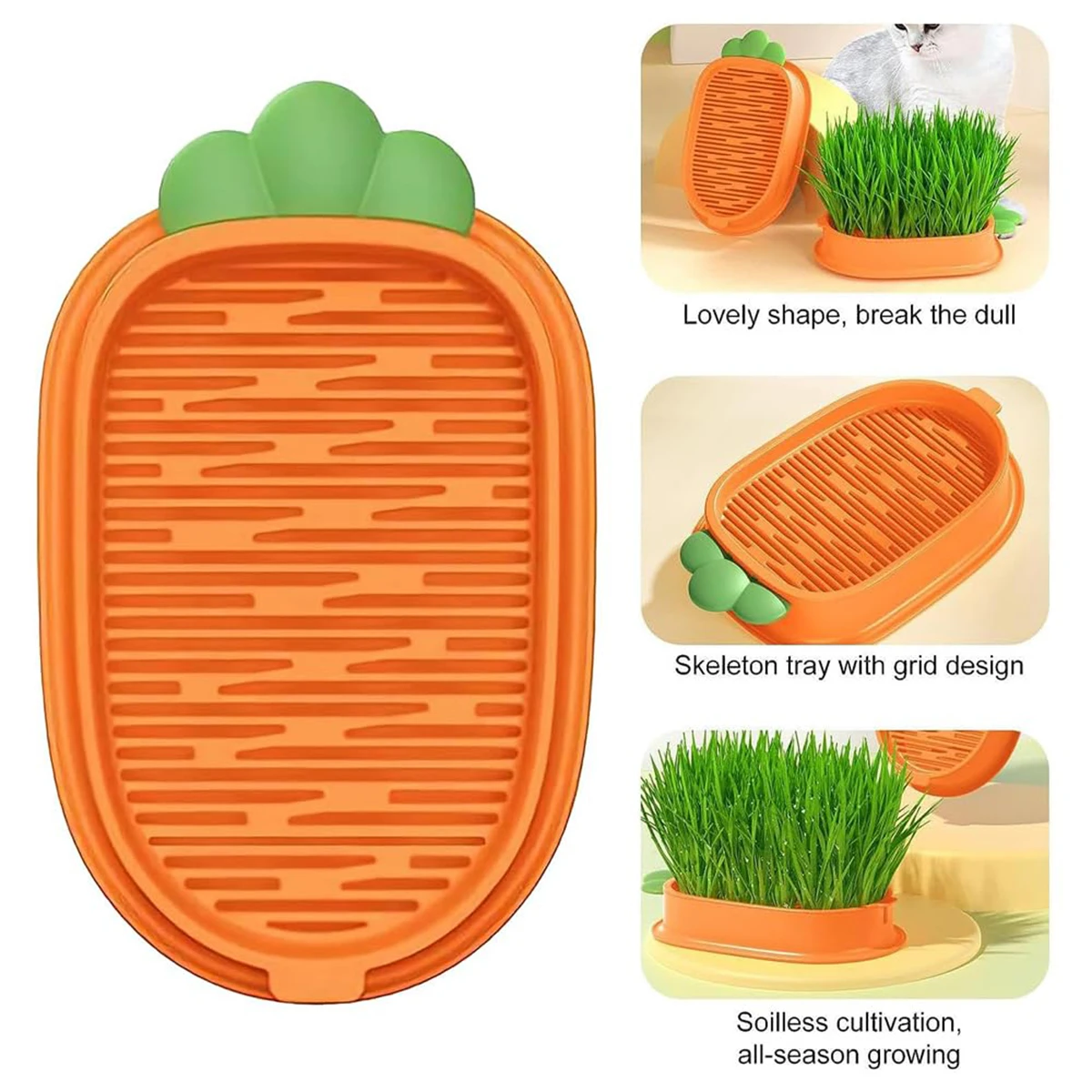 1PC Cat Grass Grow Kit - Carrot Style Soilless Germination Tray, Perfect for Seed Starting & Plant Growth, Easy to Use DURABLE