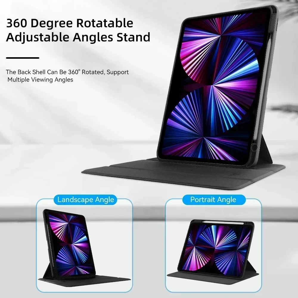 タブレット用の透明なリアカバー,360 ° 回転ケース,iPad Pro 11, 12.9, Air 5, 4, 10.9, iPad 10th, 7, 8, 9th Generation,mini 6, 360 °