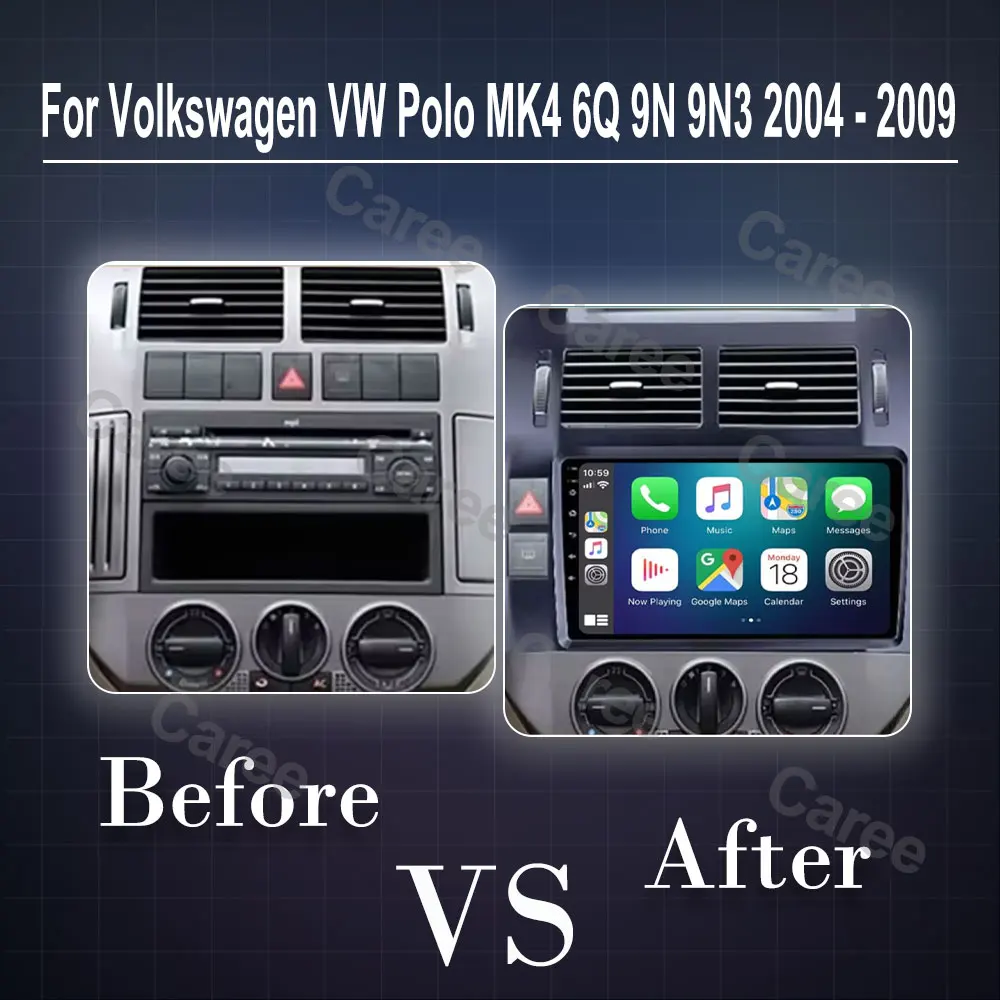 For Volkswagen VW Polo MK4 6Q 9N 9N3 2004 - 2009 Car Radio Android Auto Multimedia Video Player GPS Carplay QLED Screen Stereo