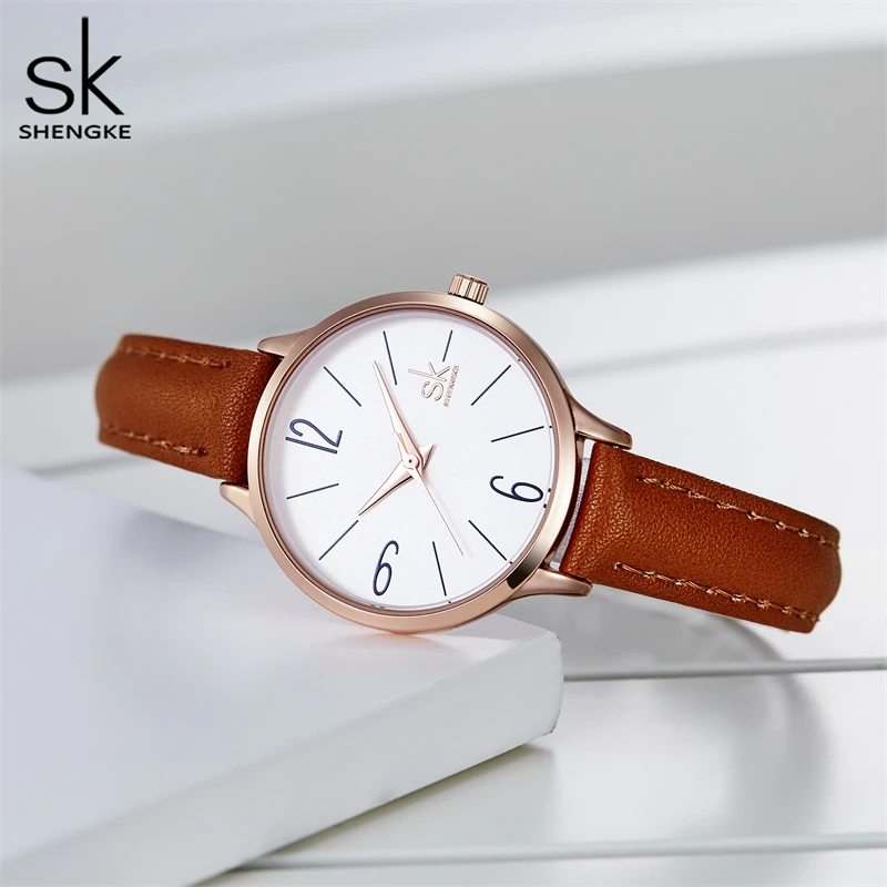 Shengke new watch women Casual Leather Female\'s Watches Girl Wristwatches Japanese Quartz Clock Relogio Feminino Reloj Mujer