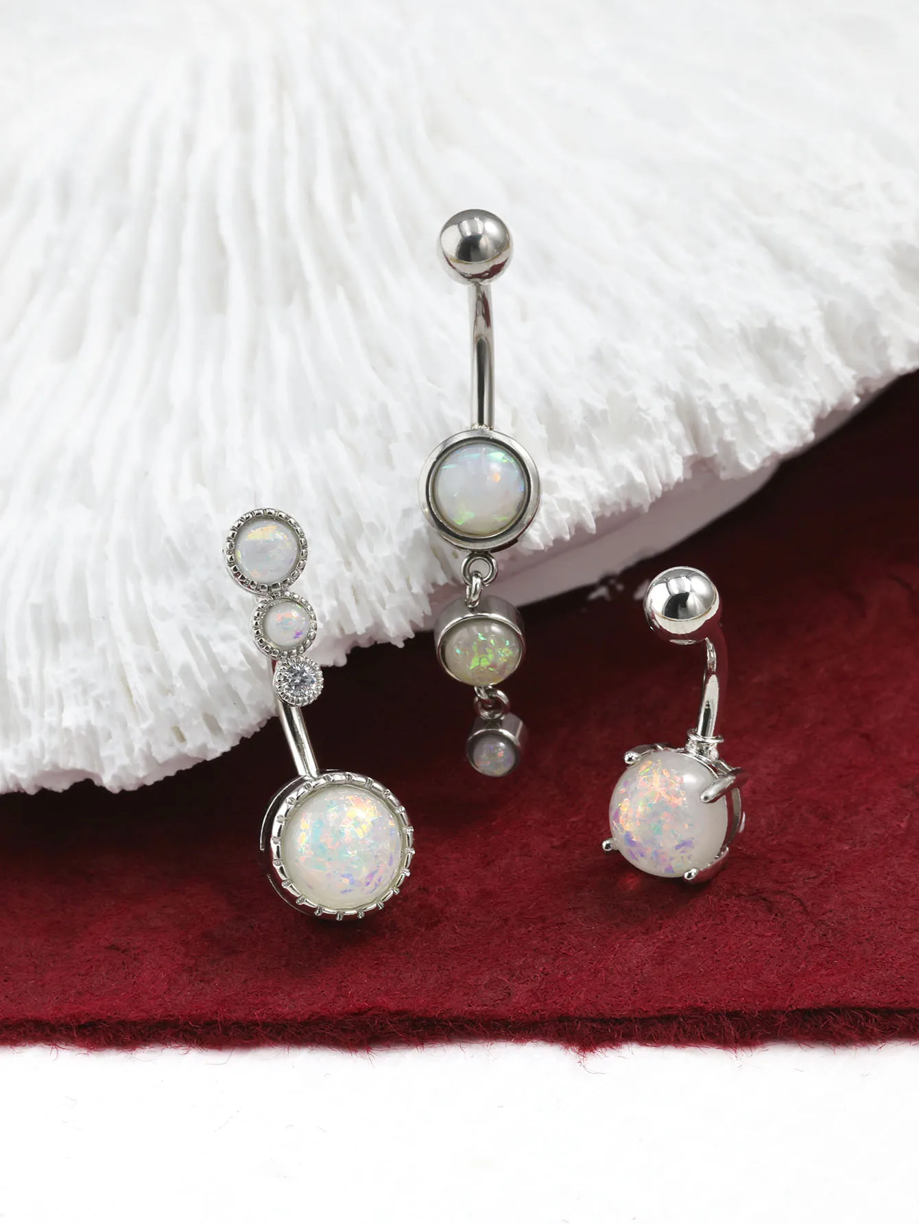 1Pc Opal Stone Dangle Navel Piercing Hyposensitivity Stainless Steel Opal Belly Button Ring Women Body Piercing Aobao Navel Ring