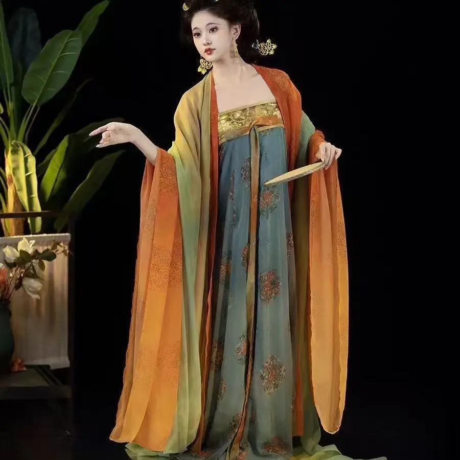 

New Tang Dynasty Hanfu Set - Slimming Embroidered Qixiong Ruqun & Flowing Wide Sleeves Women's Cosplay