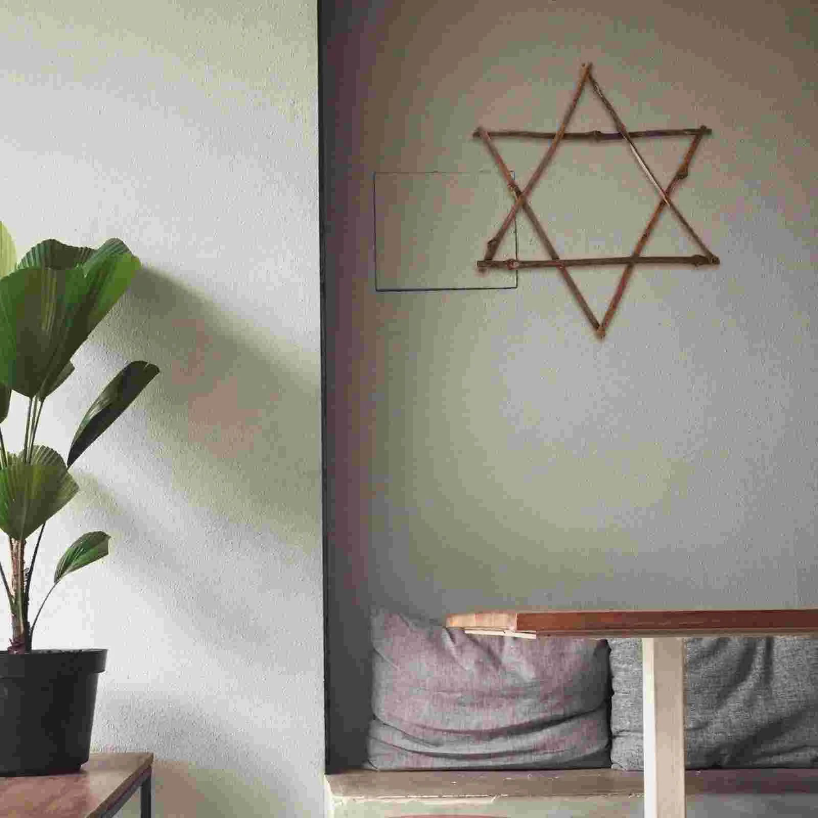 2 Pcs Six-pointed Star Rattan Frame Decoration Hanukkah Props Crafts Wooden Hanging Pendant Decorations