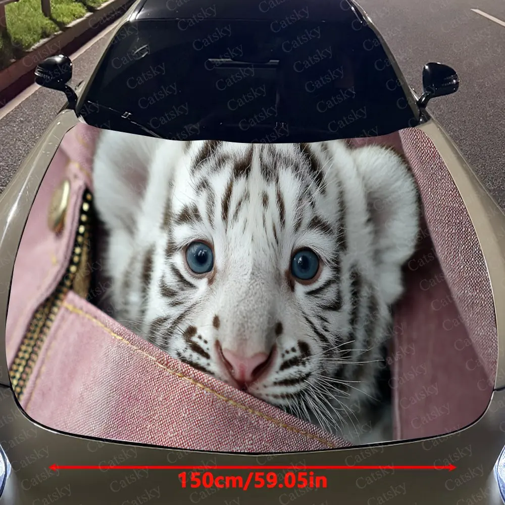 Charming White Tiger Cub Auto Cover Sticker, Waterproof and Self-adhesive Auto Hood Decal, Auto Vinyl Wraps, Cool Car Exterior D