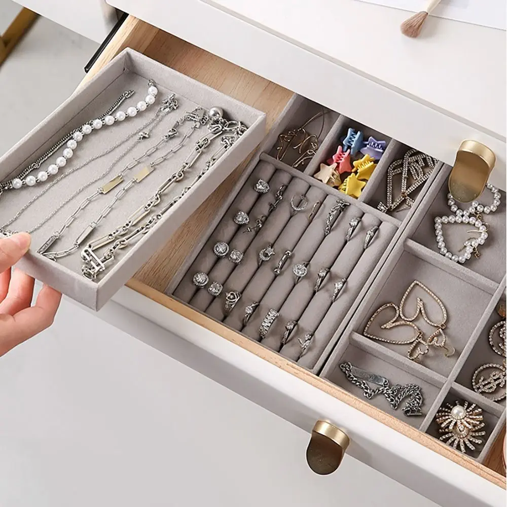 Organizer Box Stackable Velvet Jewelry Storage Box Velvet Display Tray Bracelet Earring Organizers Ring Bracelet view 3