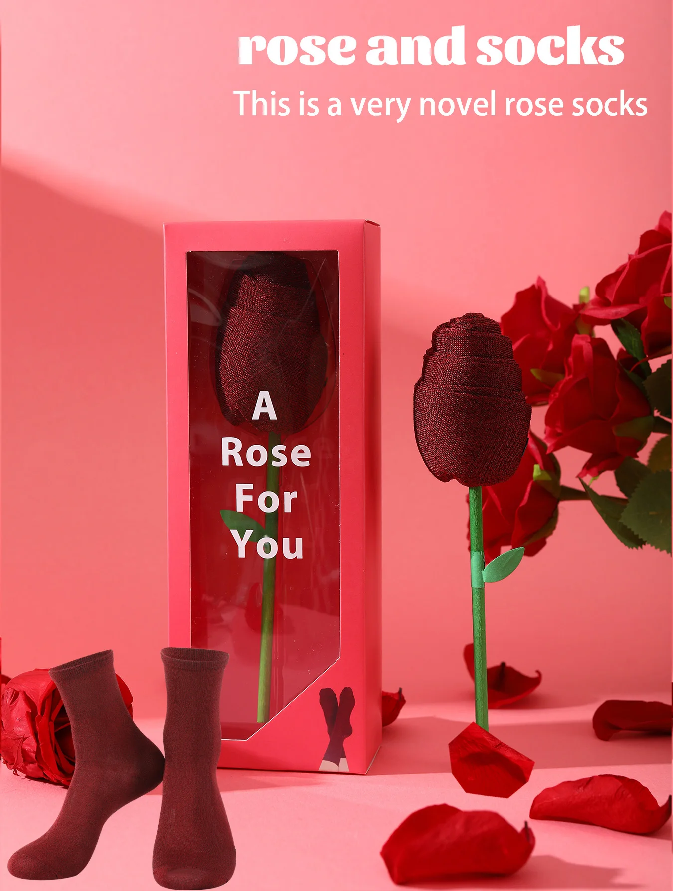 

1 pair of medium-length unisex socks, novel and interesting rose gift box socks, suitable for Christmas gifts