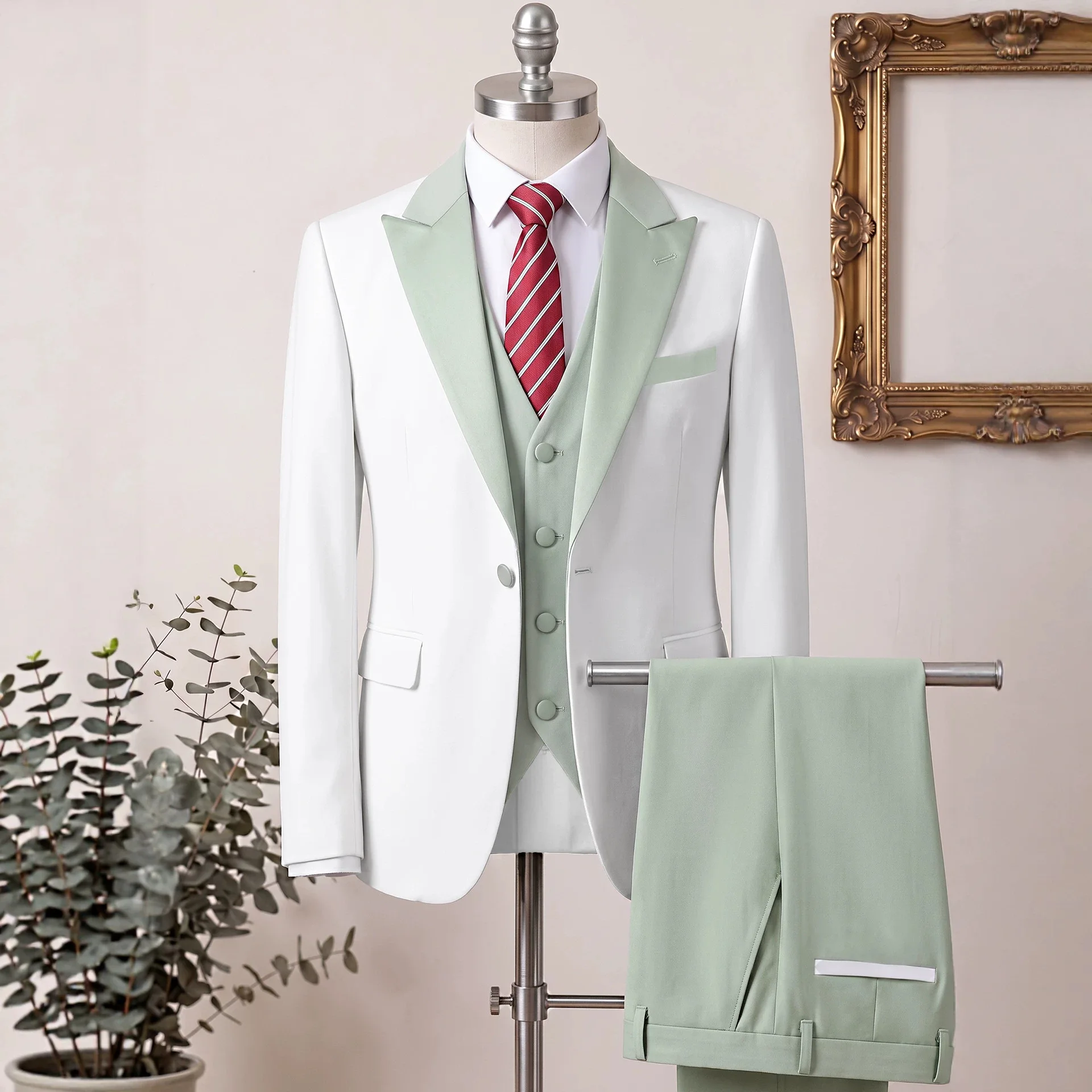 2026 European And American Men's Three-piece Dinner Gentleman's Suit Light Business Color Matching Suit Suit Men