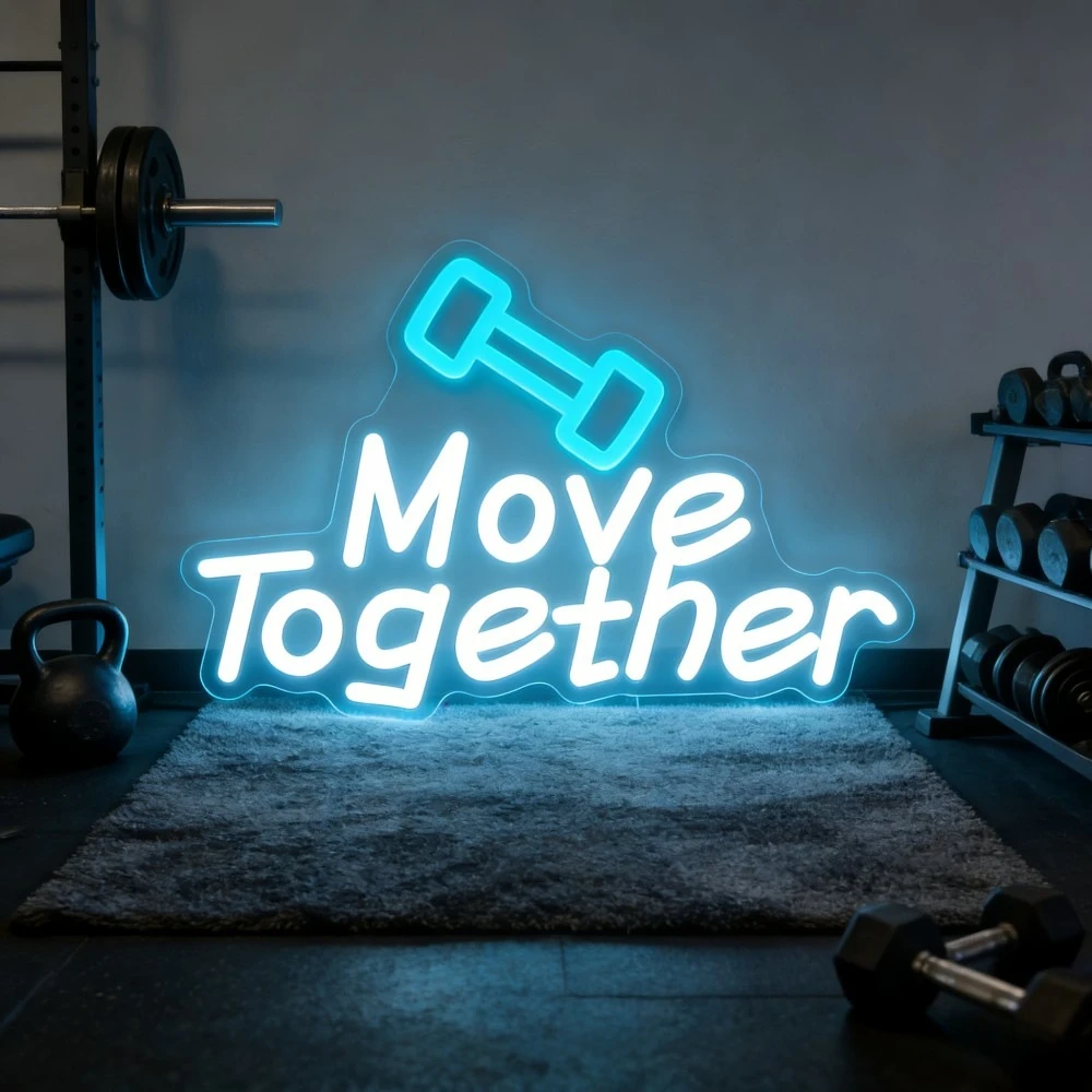 

Неоновая вывеска LED «Move Together» с регулировкой яркости, неоновая подсветка для совместных тренировок с гантелями, для домашнего спортзала, фитнес-студии, вечеринок, декора стен, подарков