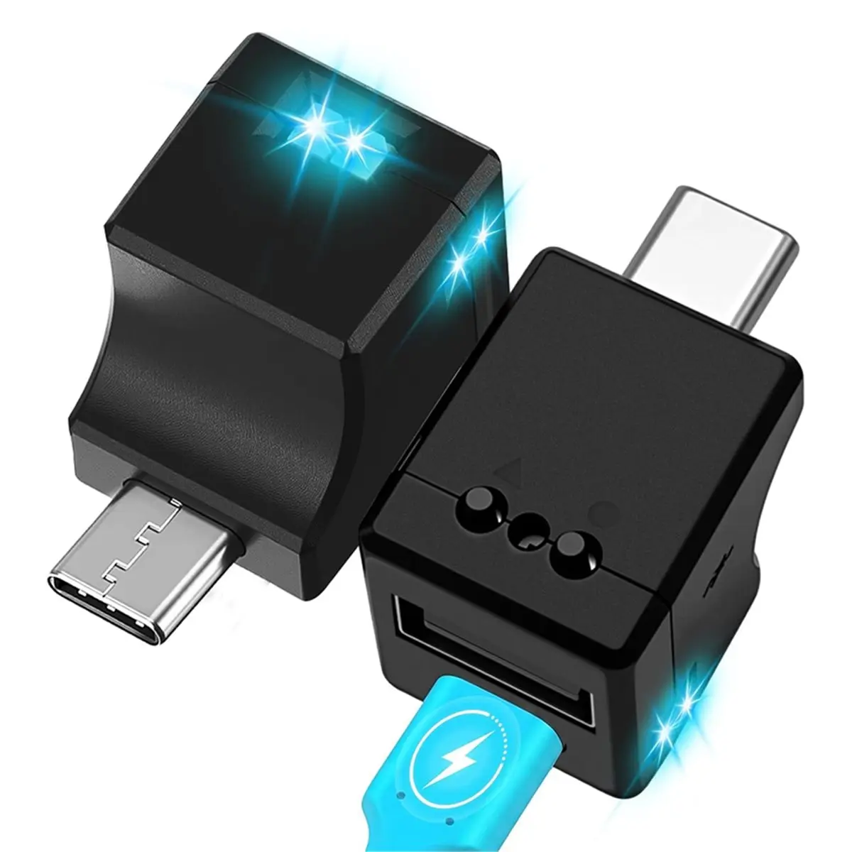 ABIU 2 Pcs Car USB LED Lights with Dual Charging Port Mini Type-C Interior Light USB Light Button Control Night Lamp for Car