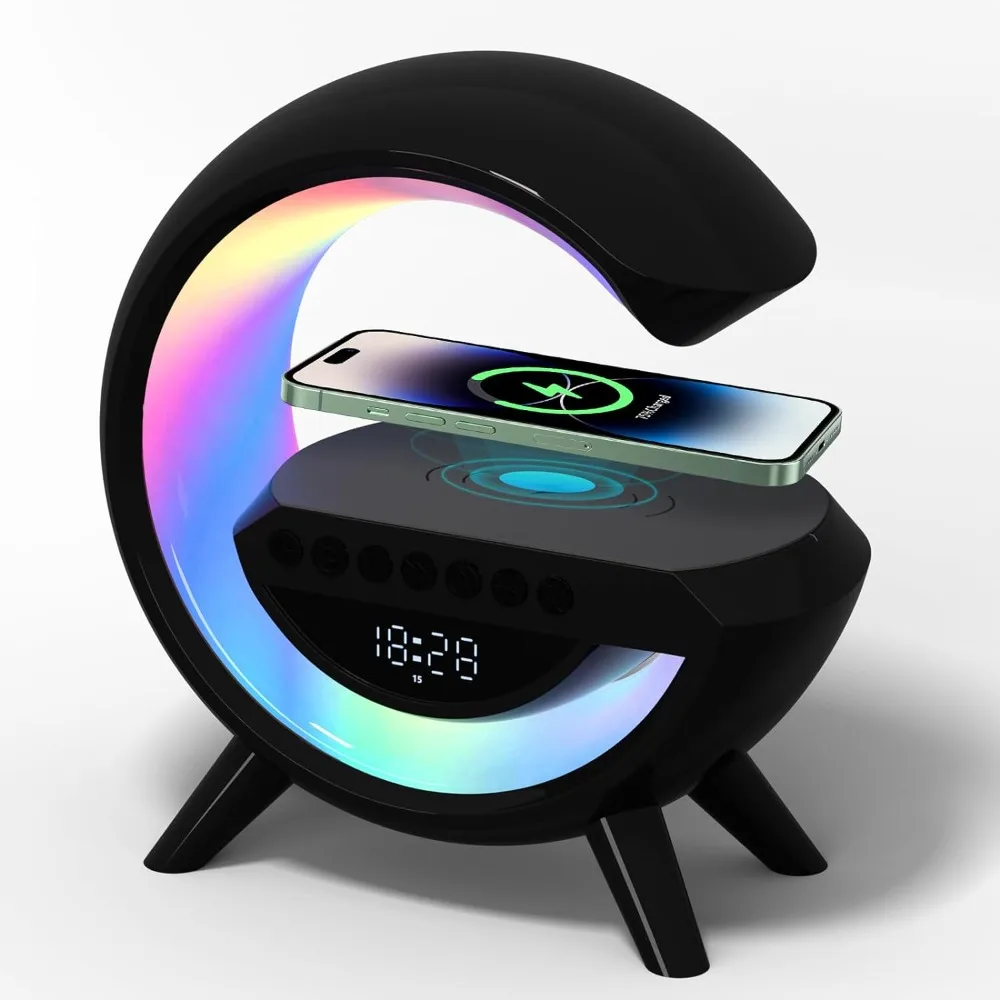 

Alarm Clock with Wireless Charging Station, Bluetooth Speaker with Atmosphere Lamp, Efficient and Intelligent,Alarm Clock