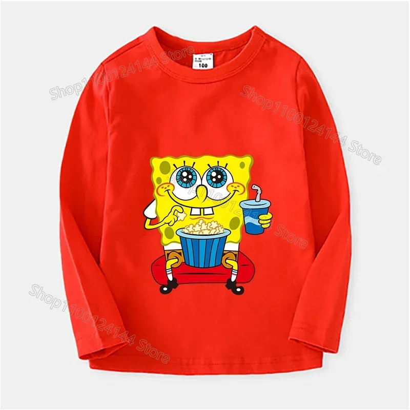 SpongeBobed SquarePants Round Neck Long Sleeves T-shirts Patrick Star Children Shirts Kids Print Boys Girl Spring Thin Clothes