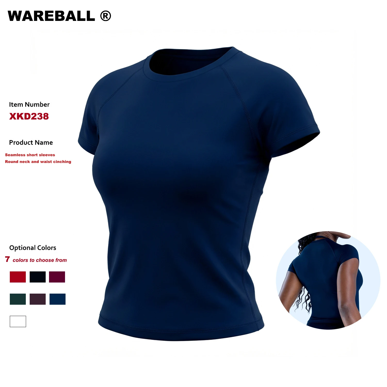 WAREBALL Women Running Sports T Shirt Short Sleeve Round Neck Breathable Stretchy GYM Slim Fitness Active Top Tee