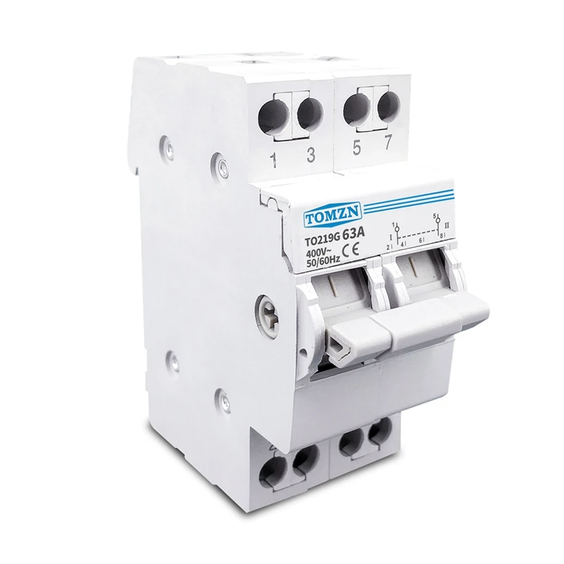 TOMZN 2P 63A MTS Dual Power Manual Transfer Isolating Switch Interlock Circuit Breaker Din Rail Isolating Discounnecting Switch