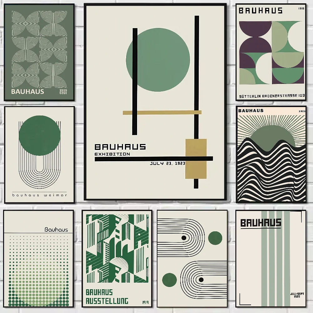Bauhaus grüne Farblinien, modernes Anime-Poster, HD-Kunst, klebrige Wand, wasserdicht, für Zuhause, Wohnzimmer, Schlafzimmer, Bar, ästhetische Dekoration
