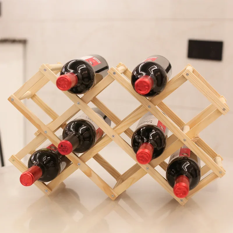 Home Bar Accessories Bottle Locker Support for Wine Bottles Storage Wooden Wine Rack Bottle Display Stand Holder Showcase Shelf