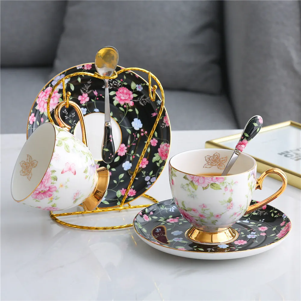 HYS light luxury European bone china royal coffee cup and saucer afternoon tea flower tea cup and saucer gift box set