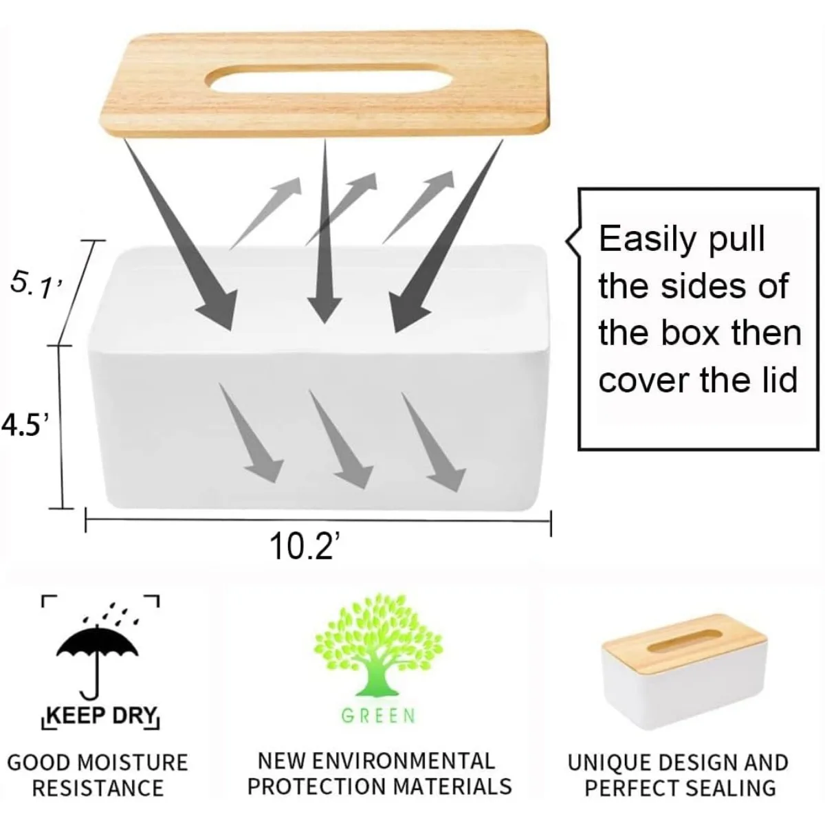 대형 나무 티슈 박스 정리함, 욕실 세면대 및 침실 장식용