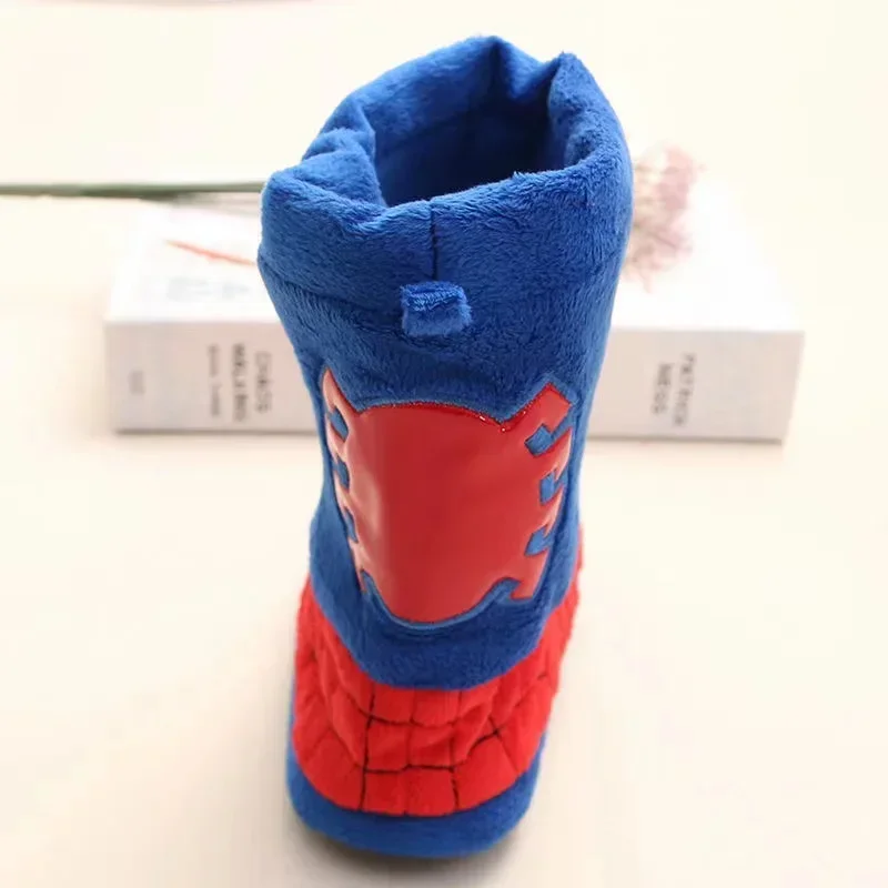 Disney Winter Slippers Baby Boys Girls Cartoon Spiderman Children Cotton Kids Long Boots Infant Indoor Home Warm Anti-slip Shoes