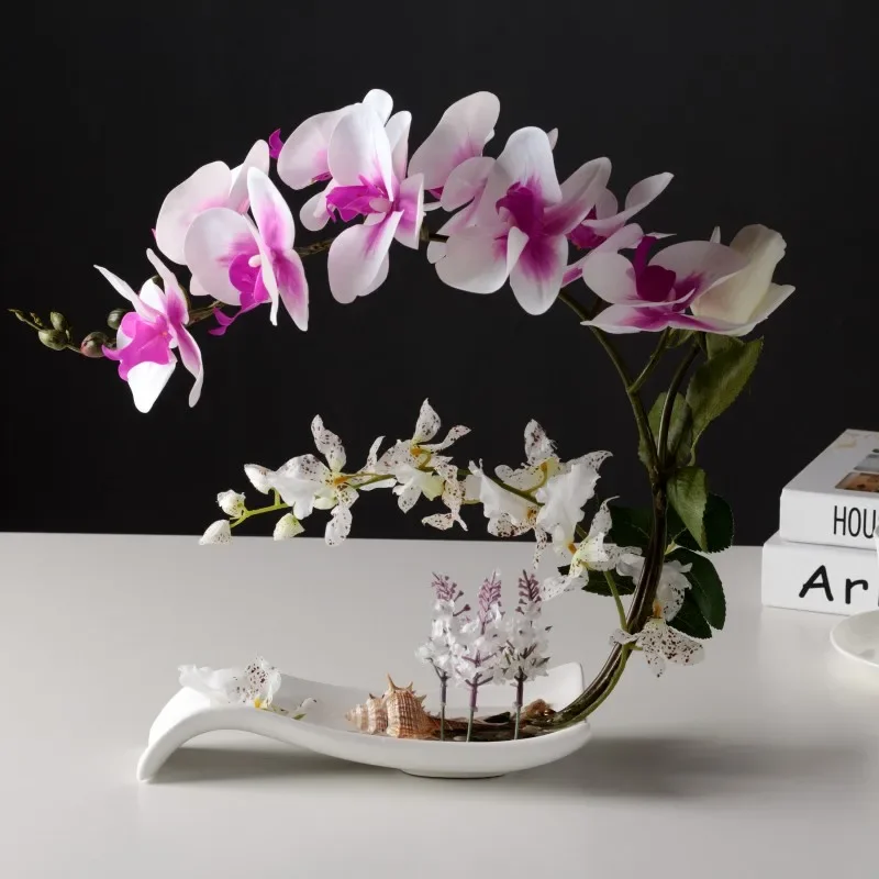 Touch simulation of butterfly orchid set, artificial flowers, potted plants, decorative flowers, Chinese dining table, home