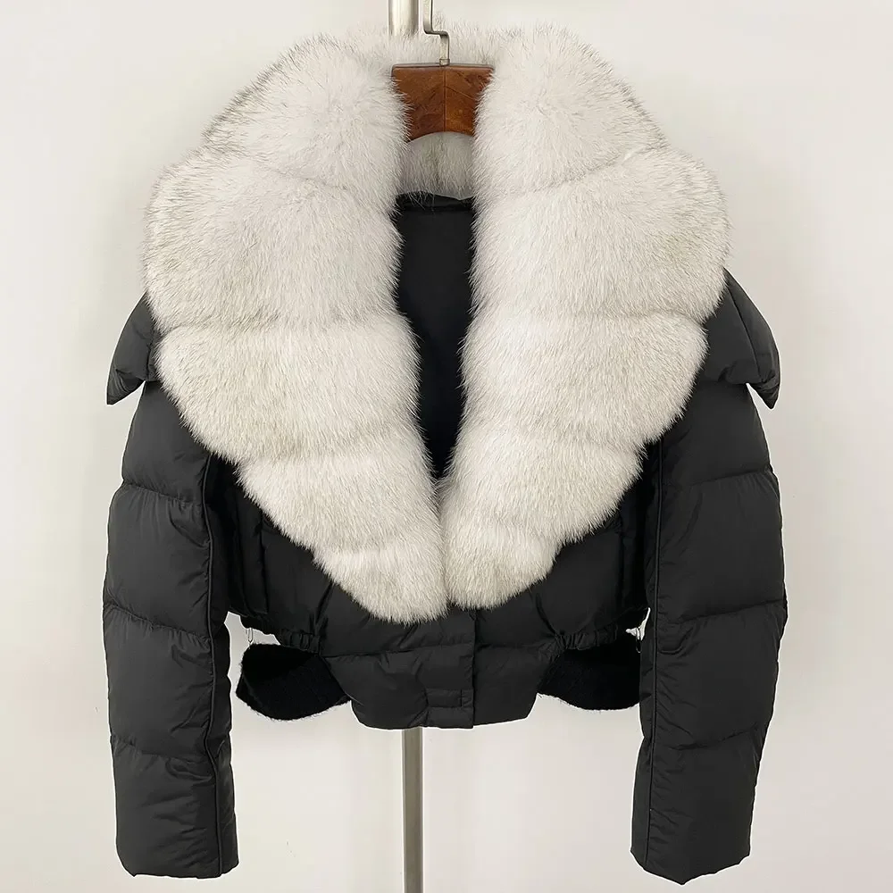 Down Jacket Women 2024 New Winter Natural Real Raccoon Fox Fur Collar Hooded White Duck Down Coat Thick Warm Casual Outerwear