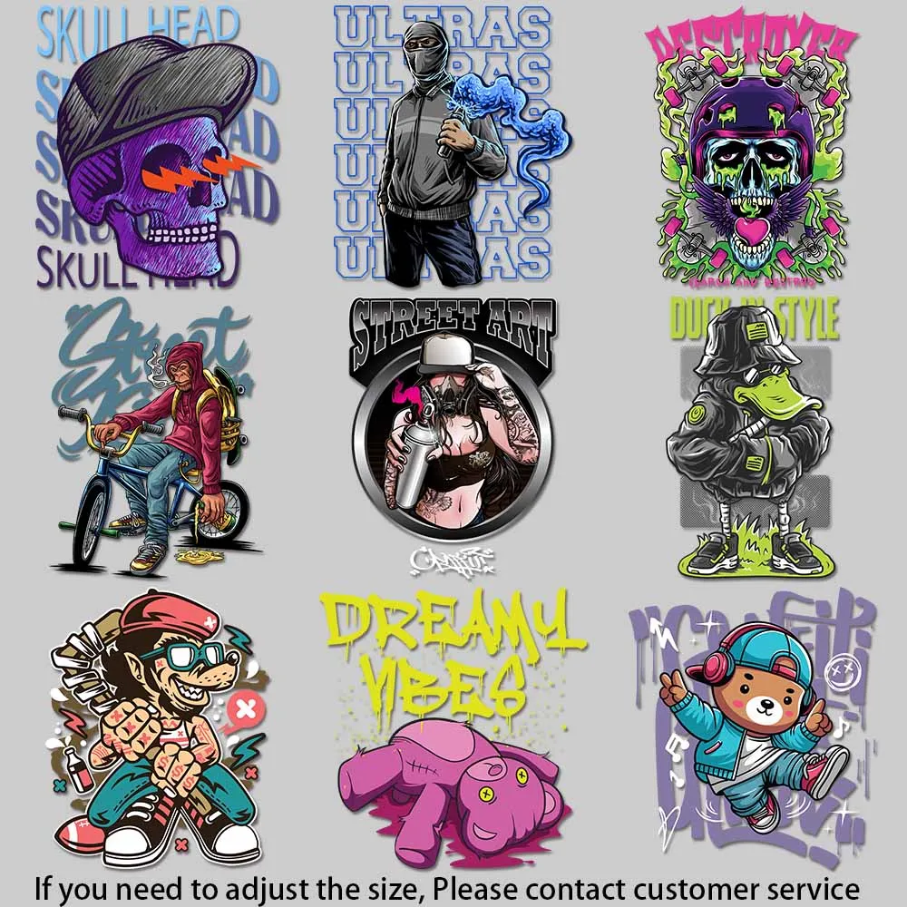 Stylish Bunny With Sunglasses Graphic Street Monkey On Bicycle Art iron on patches for clothes Easy-to-Apply Transfer Designs