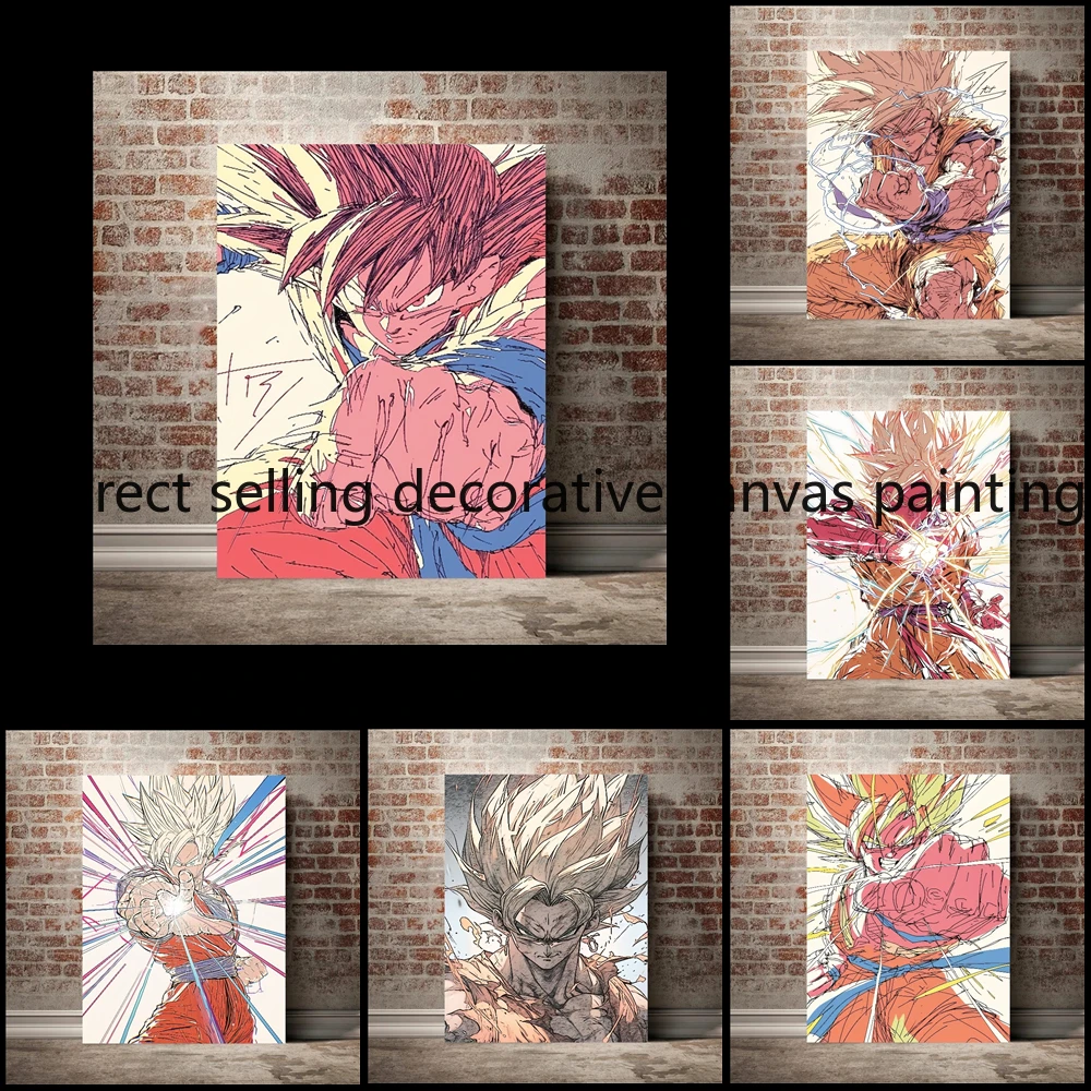 Retro Anime Dragon Ball Sketch Style Super Cool Goku Vegeta Poster HD Printed Canvas Painting Wall Art Home Decor Poster Gift