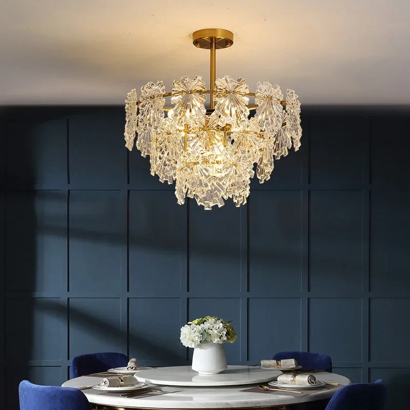 Modern LED Snowflake Glass Celling Chandeliers French Living Dinging Room Pendant Lamp Home Decor Lustre Hanging Light Fixture
