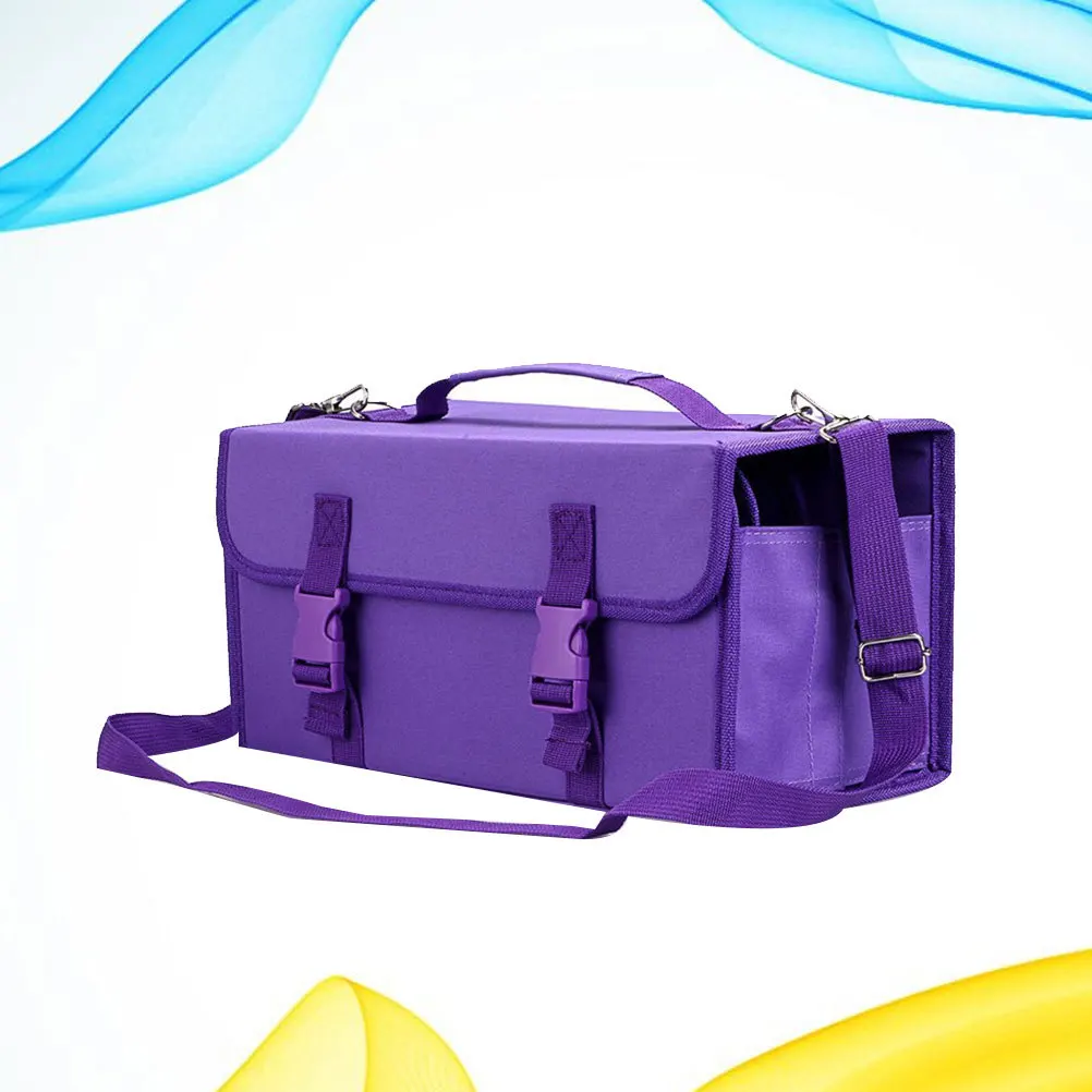 Borsa per pennarelli da 120 slot Tracolla in poliestere resistente Manicotto staccabile Anello elastico Scomparto portaoggetti per cavalletto da tavolo
