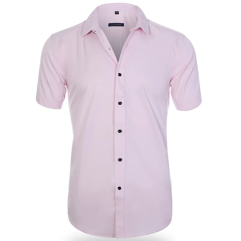 Summer Men\'s High Quality Slim Solid Color Short Sleeve Shirt Business Casual White Shirt Male Brand Large Size Classic Style