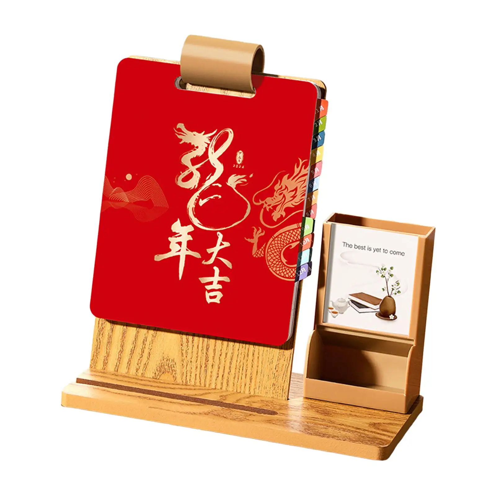 Desktop Calendário Pen Holder, Suporte do telefone, Memo Pages, 2024