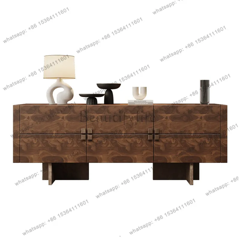 

Medieval style solid wood dining side cabinet, living room storage decorative locker, wabi sandy wind