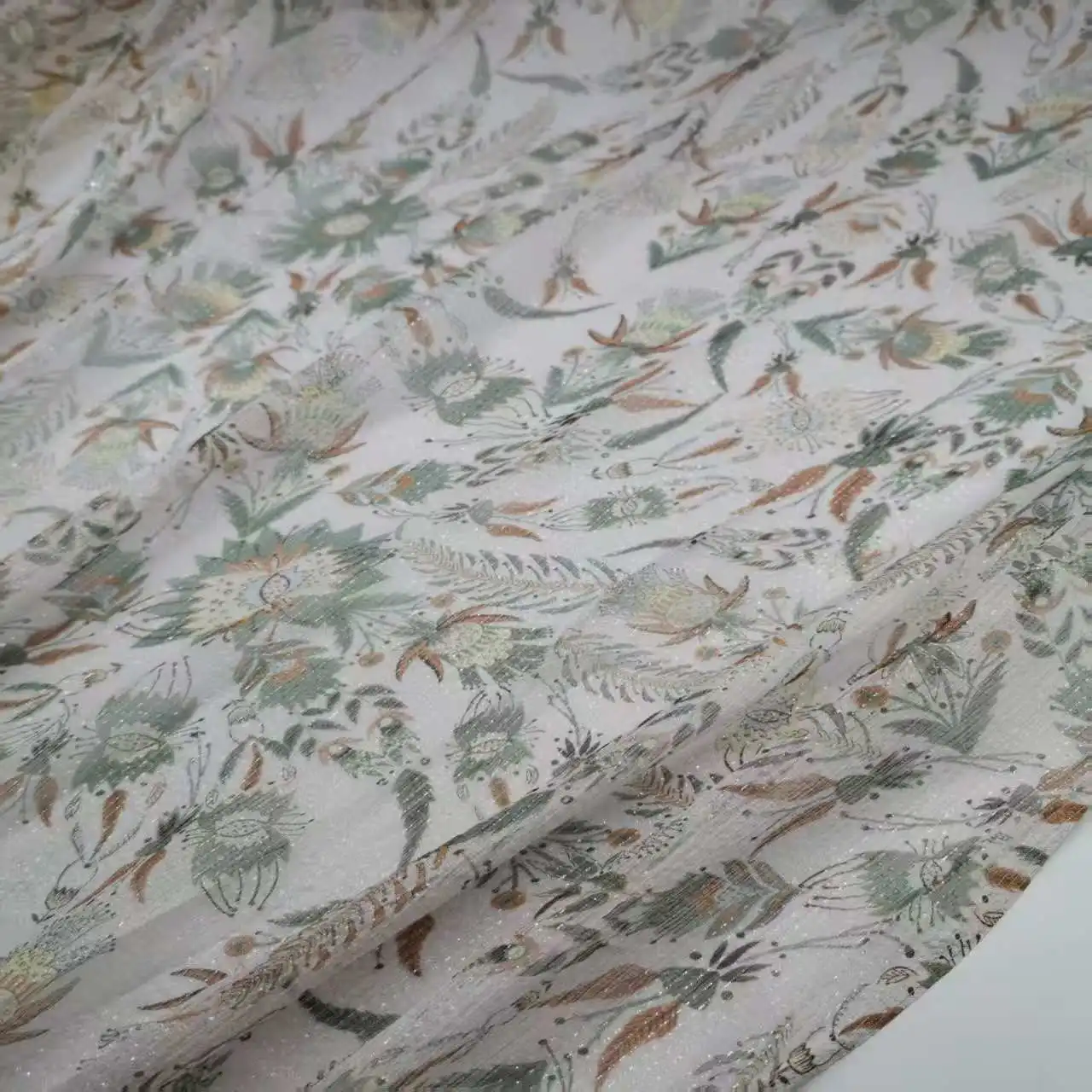 Floral Mulberry Silk Fabric Soft Silk Shiny Metallic Jacquard DIY Cloth Dress Scarf Material