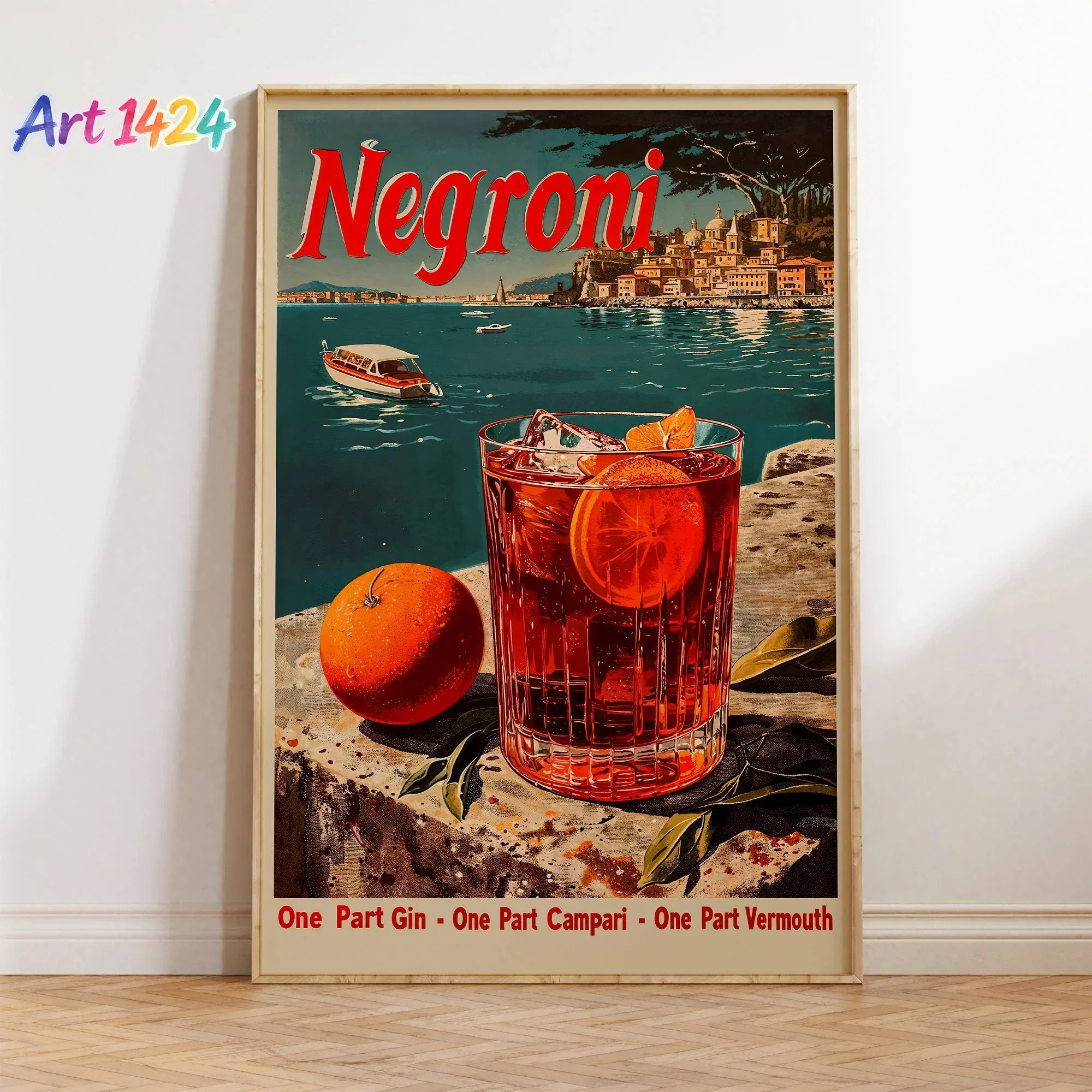 (No frame)Retro Wall Art Print Negroni Cocktail Poster Vintage Alcohol Theme Home Bar Living Room Pub Decor Canvas Painting