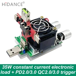 35W prąd stały podwójnie regulowany obciążenie + PD2.0/3.0 QC2.0/3.0 wyzwala szybkie napięcie USB Tester starzenia się rozładowania