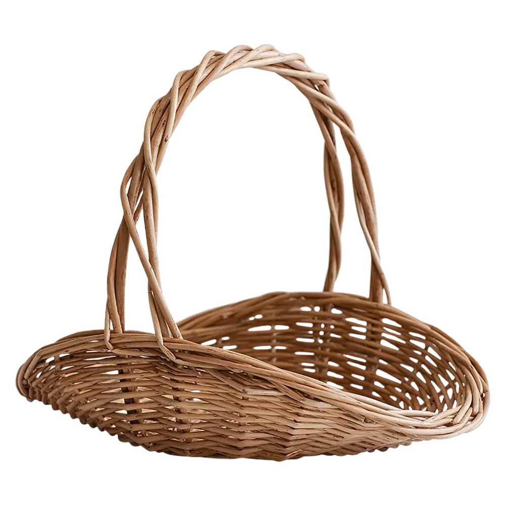 

Handwoven Rattan Basket Portable Picnic Fruit Vegetable Holder with Handle for Garden Outdoor Storage Portable Flower Basket