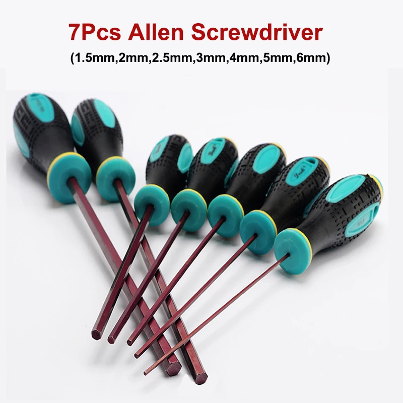 7Pcs Allen Wrench Screwdriver 1.5mm-6mm Metric Hex Key Screwdriver Anti Slip Handle Magnetic Tip Hex Key Bit