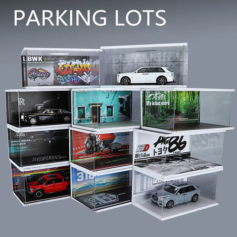 Diorama 1 32 Garage for Diecast Model Car Toy Display Case PVC Parking Lot Model Simulation Miniature Parking Space Scene