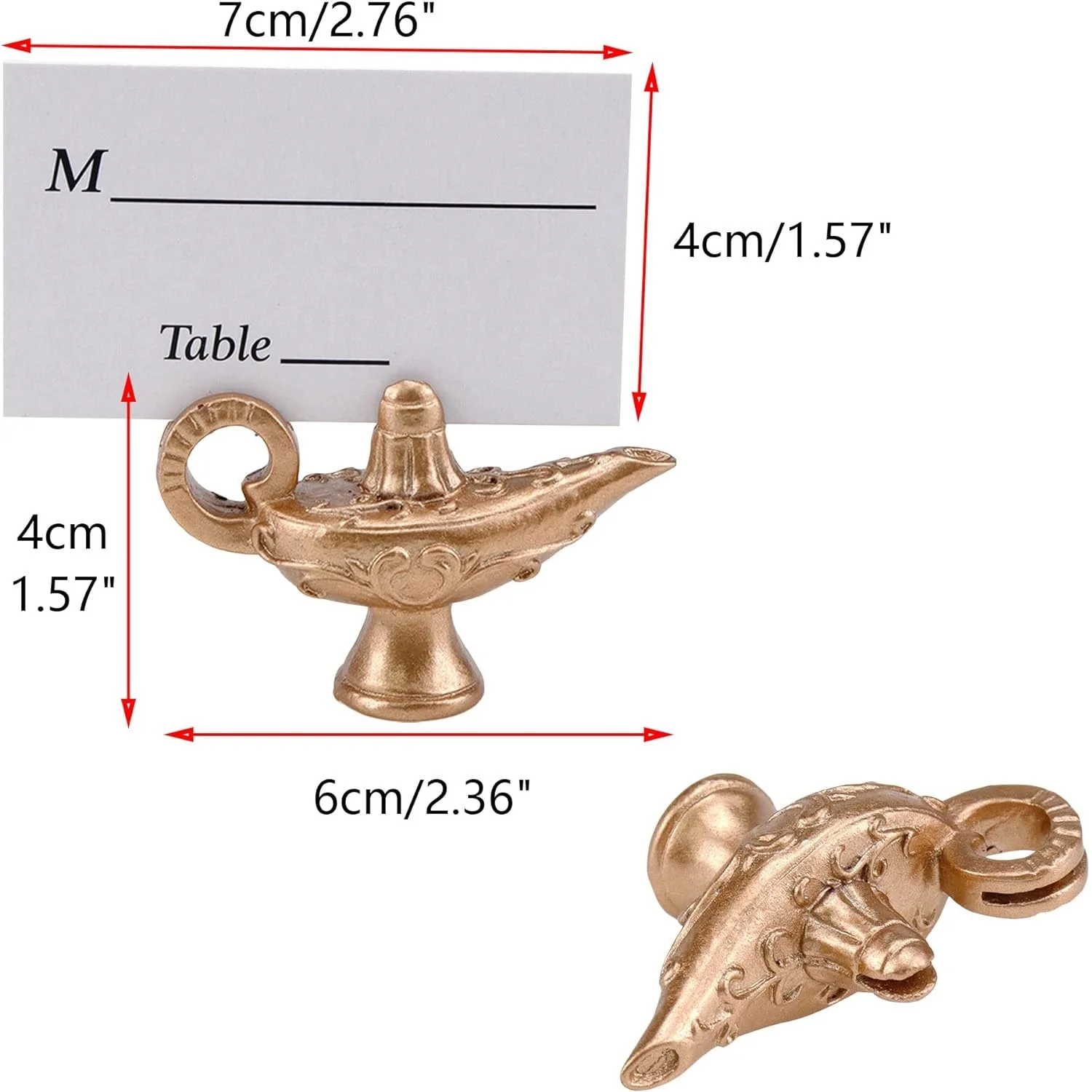 100Pcs Mini Rose Gold Magic Genie Lamp Jewel Place Card Holder Christmas Thanksgiving Table Card Holders for Party Table Number