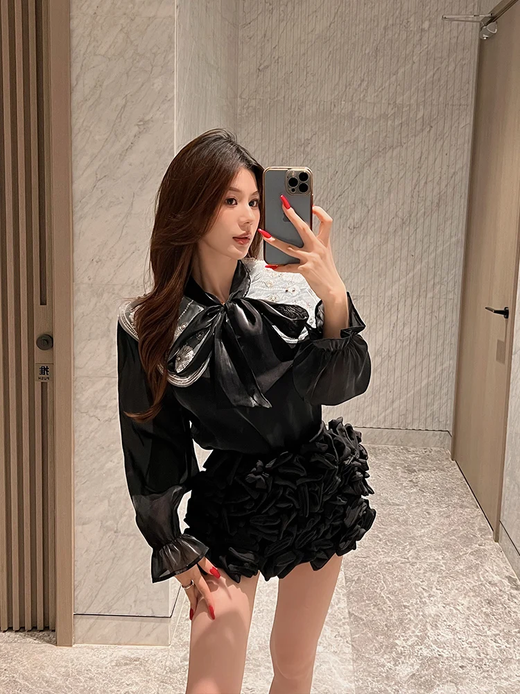 

Ele Knot Top High Waist orts Women's Faion Set Casual Charming Two-Piece Outfit Polyester Long Sve round...