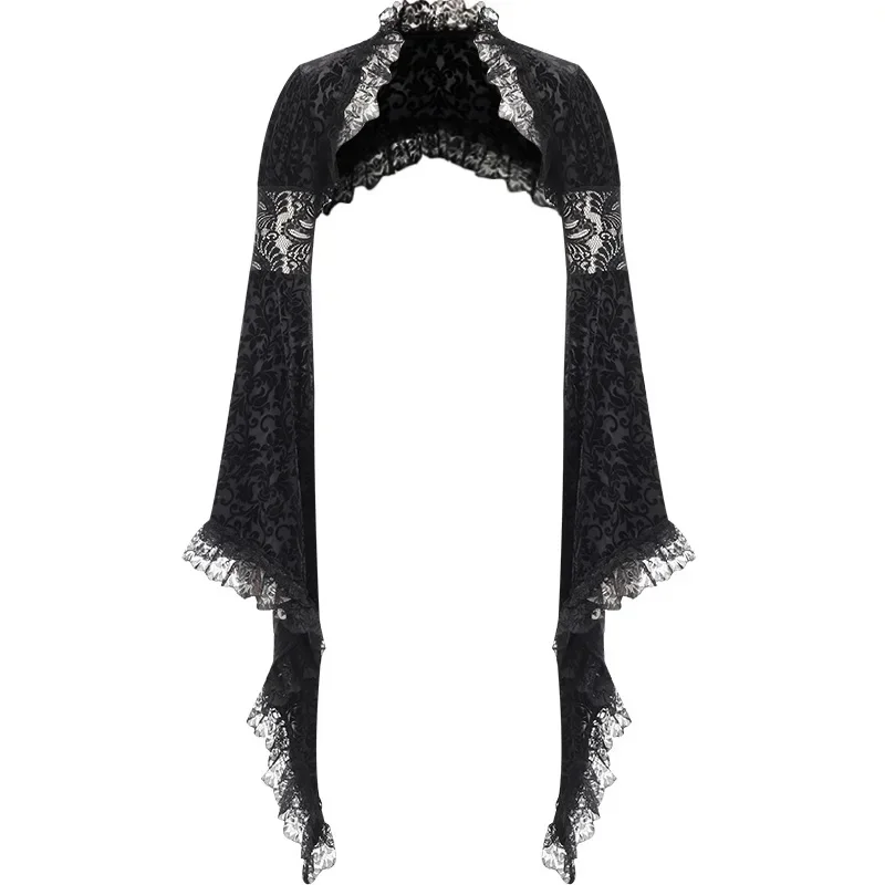 Goth Dark Elegant ชุดราตรีกํามะหยี่ Cheongsam ชุด Mall Gothic Lace Flare Sleeve Crop Tops Grunge แยกตัดชุด Partywear