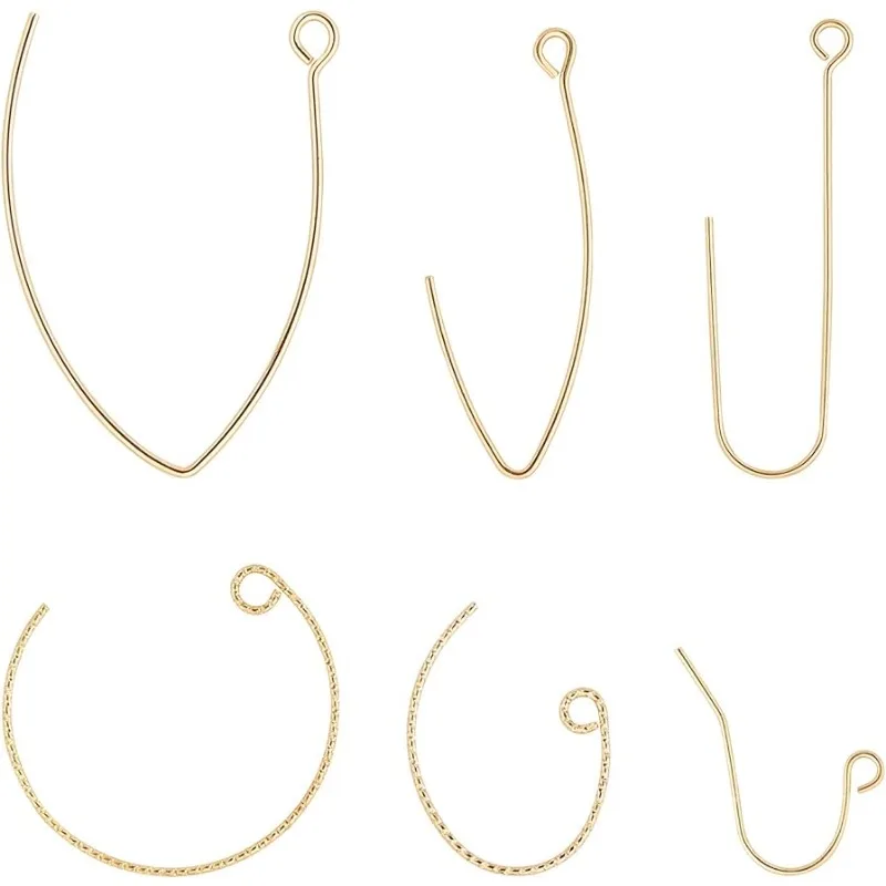 

60PCS 18K Real Gold Plated Earring Hooks Ear Wires Open V Shape Earring Findings Textured Arc Dangle Hook Earrings for DIY