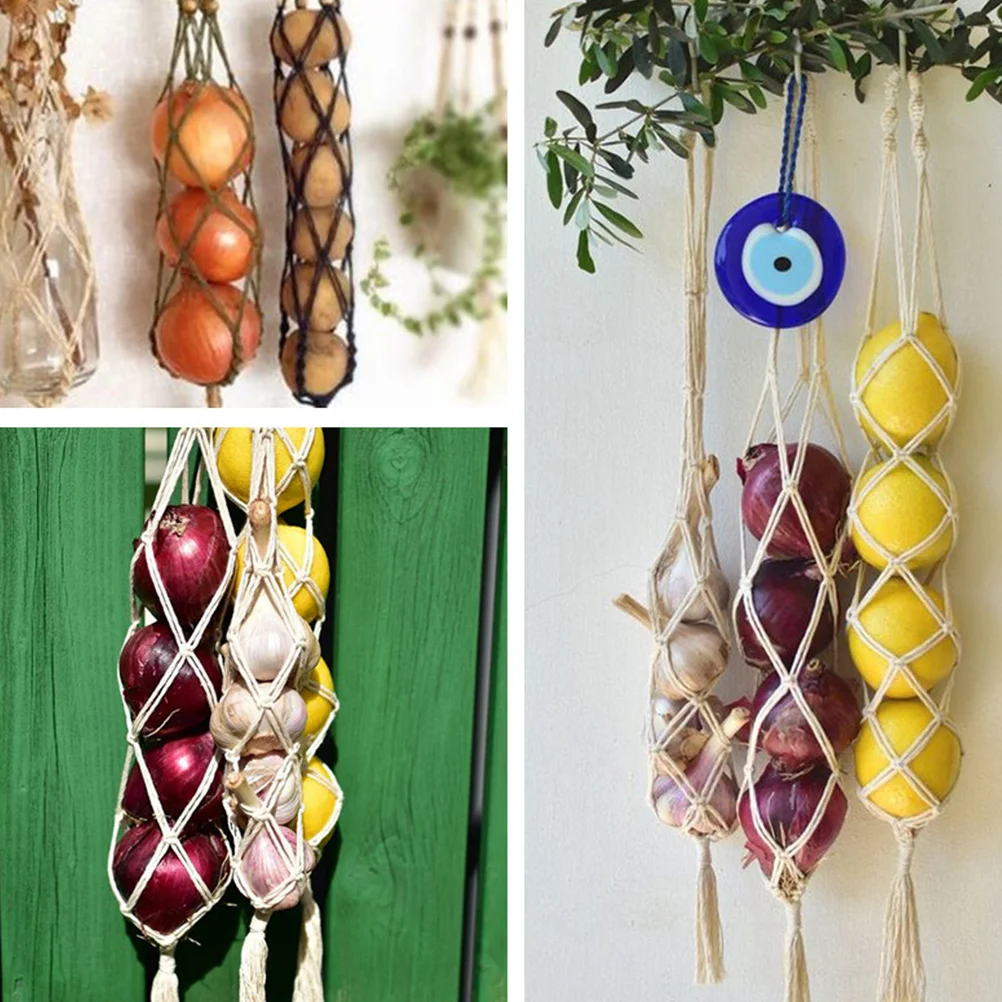 

Fruit Vegetable Storage Bag Cotton Thread Pouch Kitchen Onion Ginger Buggy Bag Hanging Breathable Long Lasting Use