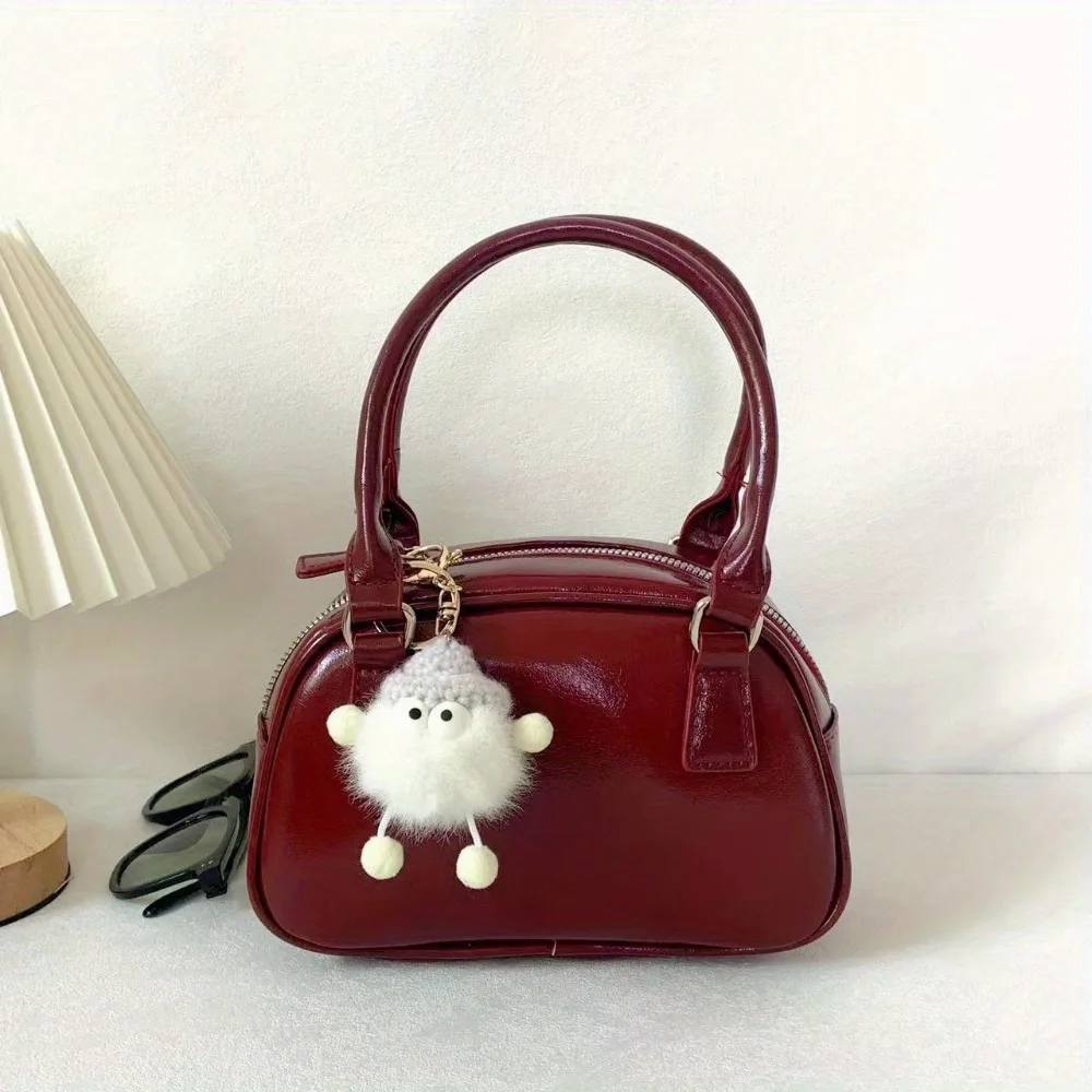 

Fashion Ladies Removable Pompom Pendant Messenger Bag - Trendy Faux Leather Handbag