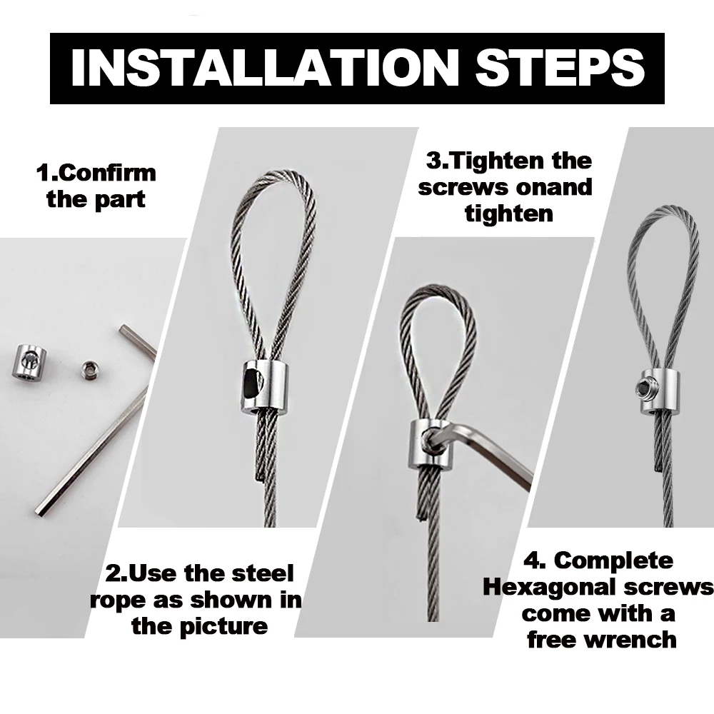 0.8-2mm Steel Wire Rope Clamp Stainless Steel Cable Copper Metal Hanging Clip Adjustable Screws Fixed Hardware Accessories