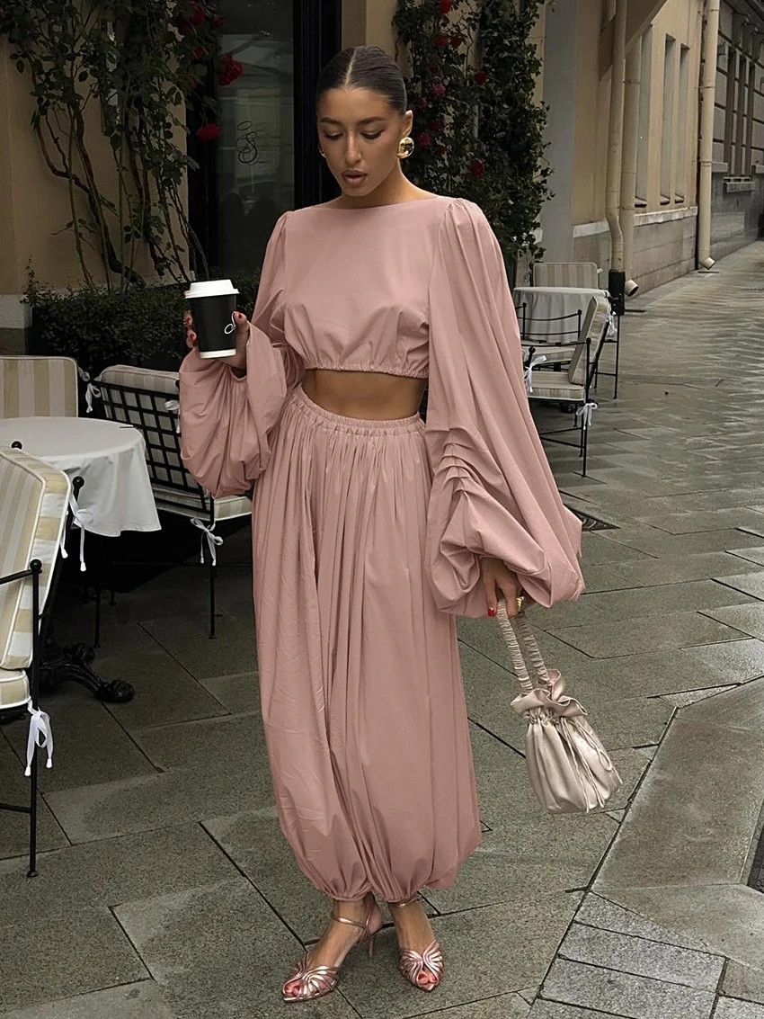 

Marthaqiqi Winter Women Pajamas Suit O-Neck Nightie Long Sleeve Sleepwear Crop Top Nightwear Pants Casual Ladies Nightgowns Set
