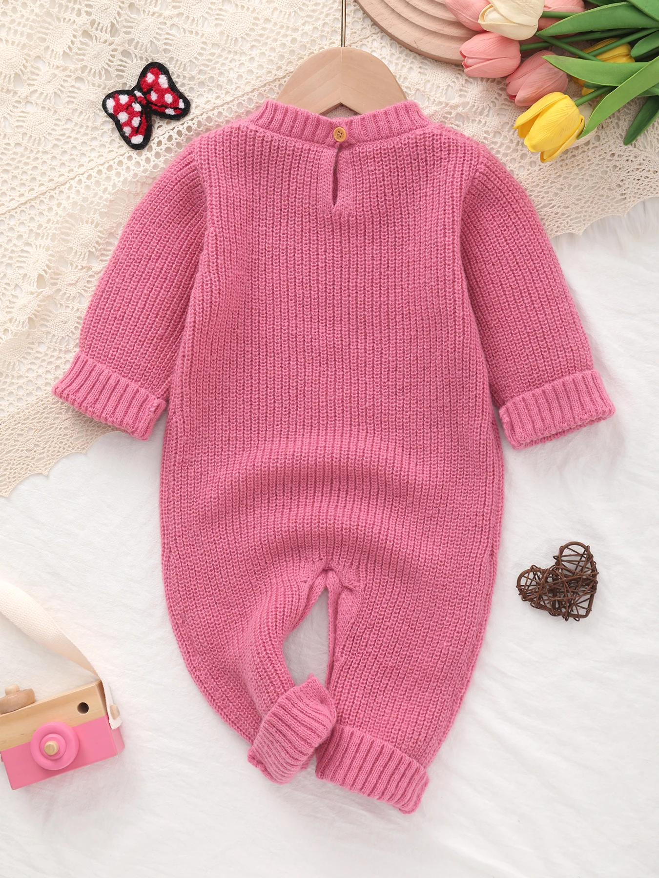 2026 Hot-Selling New Girls' Romper Autumn and Winter Style Round Neck Knitted Sweater Cardigan Bow-Knot One-Piece Romper