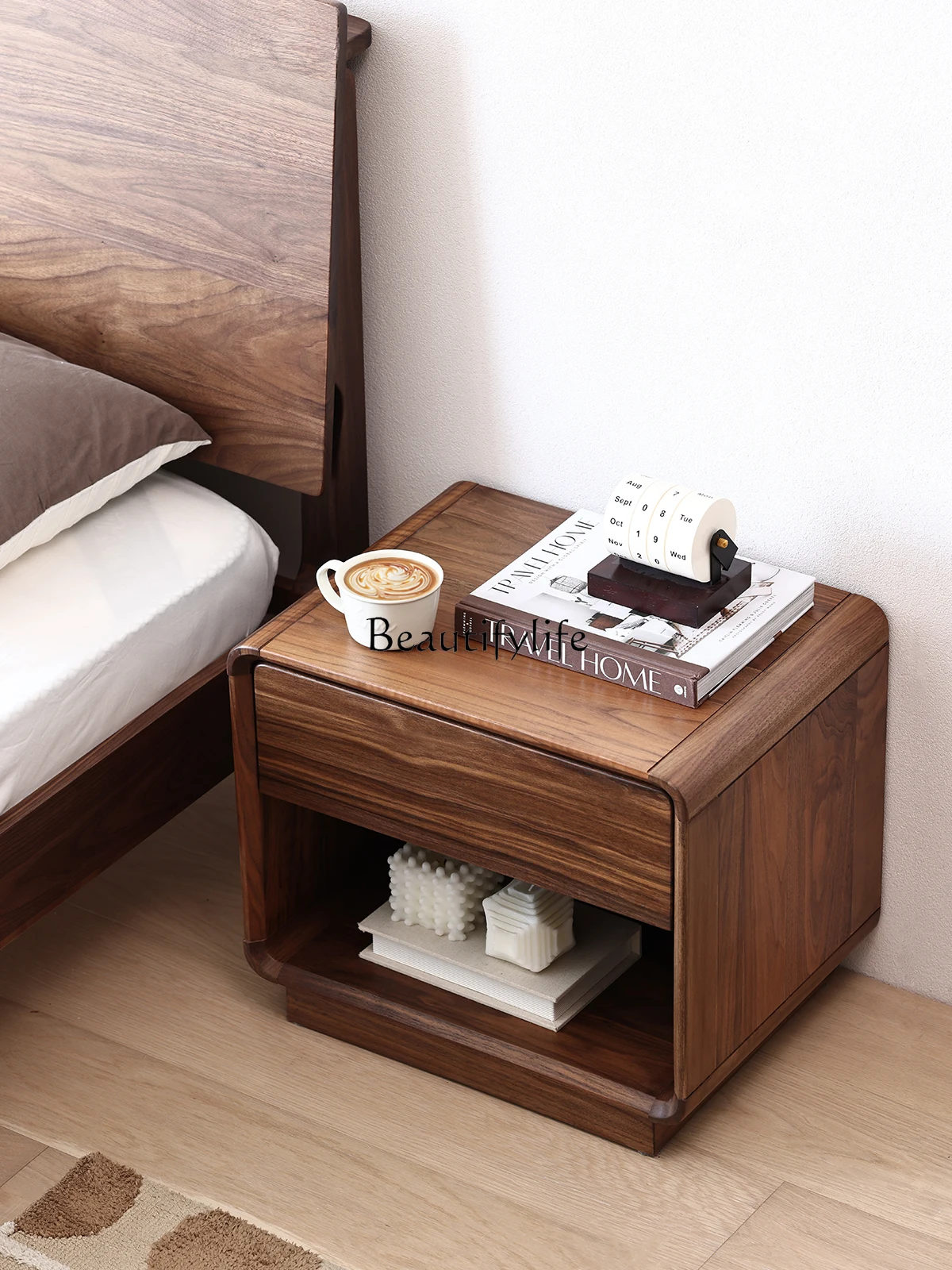 

*North American black walnut solid wood bedside table Nordic simple storage cabinet